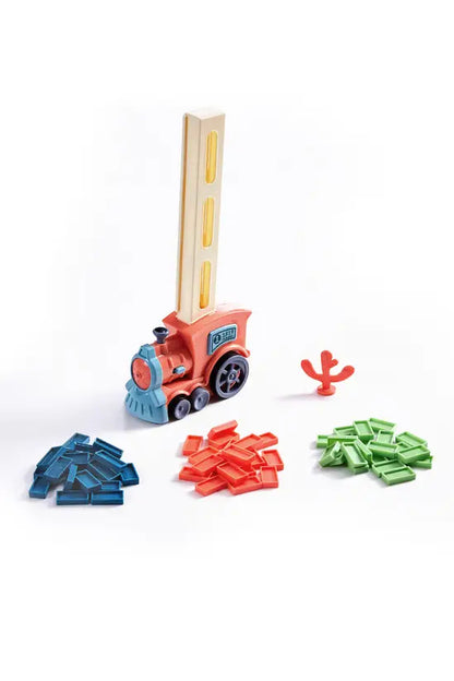 Domino Train Toy Set, Pink Electric Train with 100 Colorful Blocks, Automatic Domino Laying Game