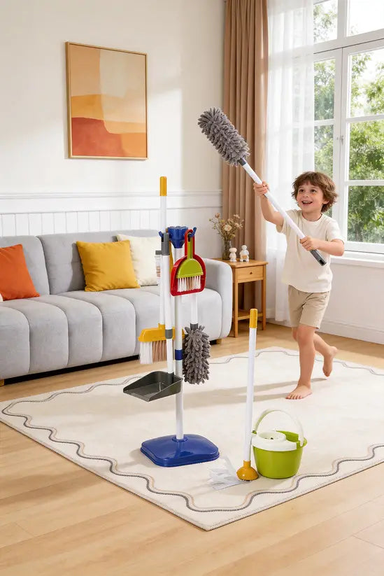 Kids Cleaning Toy Set 17PCS - Pretend Play Housekeeping Kit with Vacuum, Mop, Broom & Storage Stand, Educational Role Play Gift for Toddlers 3+