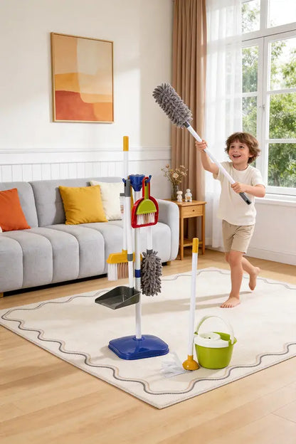 Kids Cleaning Toy Set 17PCS - Pretend Play Housekeeping Kit with Vacuum, Mop, Broom & Storage Stand, Educational Role Play Gift for Toddlers 3+