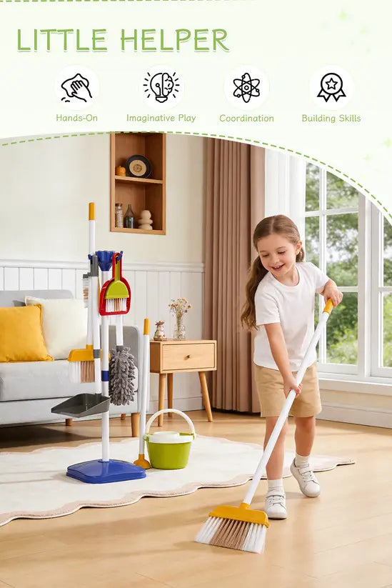 Kids Cleaning Toy Set 17PCS - Pretend Play Housekeeping Kit with Vacuum, Mop, Broom & Storage Stand, Educational Role Play Gift for Toddlers 3+