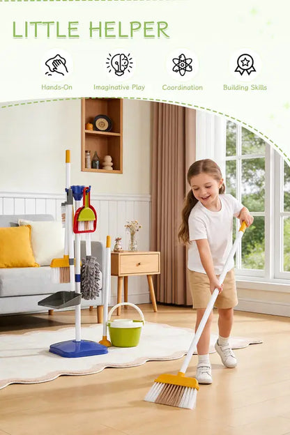 Kids Cleaning Toy Set 17PCS - Pretend Play Housekeeping Kit with Vacuum, Mop, Broom & Storage Stand, Educational Role Play Gift for Toddlers 3+
