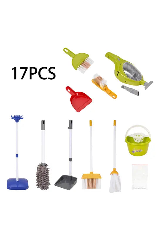 Kids Cleaning Toy Set 17PCS - Pretend Play Housekeeping Kit with Vacuum, Mop, Broom & Storage Stand, Educational Role Play Gift for Toddlers 3+