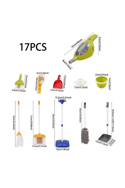 Kids Cleaning Toy Set 17PCS - Pretend Play Housekeeping Kit with Vacuum, Mop, Broom & Storage Stand, Educational Role Play Gift for Toddlers 3+