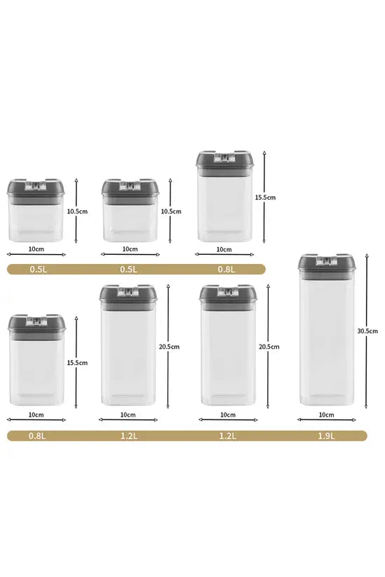 7Pcs Airtight Food Dry Grain Cereal Storage Containers 6.9L with Clasp Lids （0.5*2+0.8*2+1.2*2+1.9L）