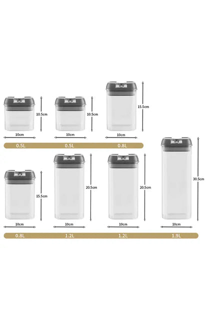 7Pcs Airtight Food Dry Grain Cereal Storage Containers 6.9L with Clasp Lids （0.5*2+0.8*2+1.2*2+1.9L）