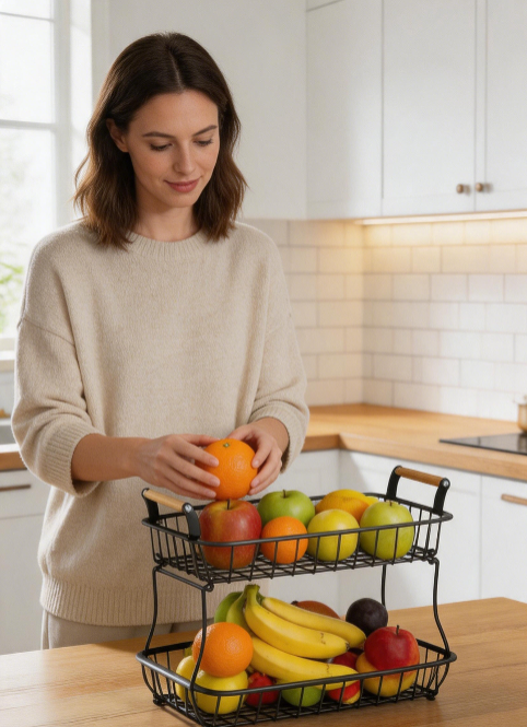 2 Tier Wire Detachable Fruit Vegetable Basket Widely Used Storage Rack Organizer Bathroom Kitchen