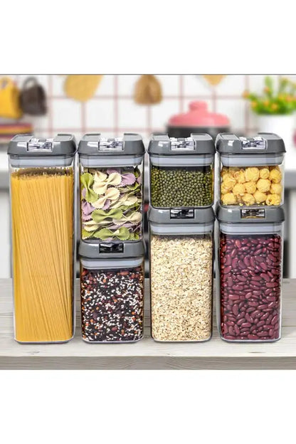 7Pcs Airtight Food Dry Grain Cereal Storage Containers 6.9L with Clasp Lids （0.5*2+0.8*2+1.2*2+1.9L）