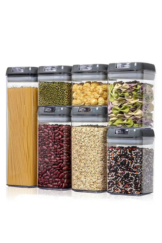 7Pcs Airtight Food Dry Grain Cereal Storage Containers 6.9L with Clasp Lids （0.5*2+0.8*2+1.2*2+1.9L）
